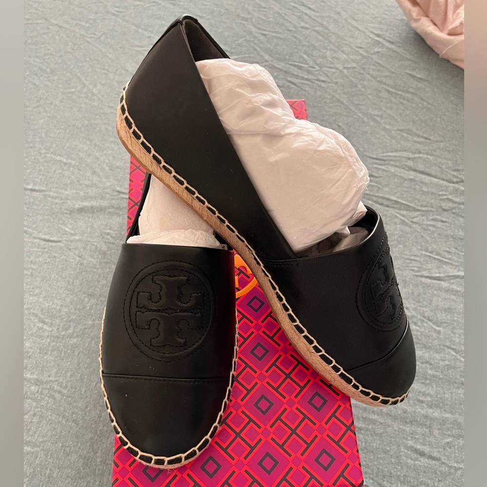 Tory Burch Benton Black Nappa Leather Espadrilles